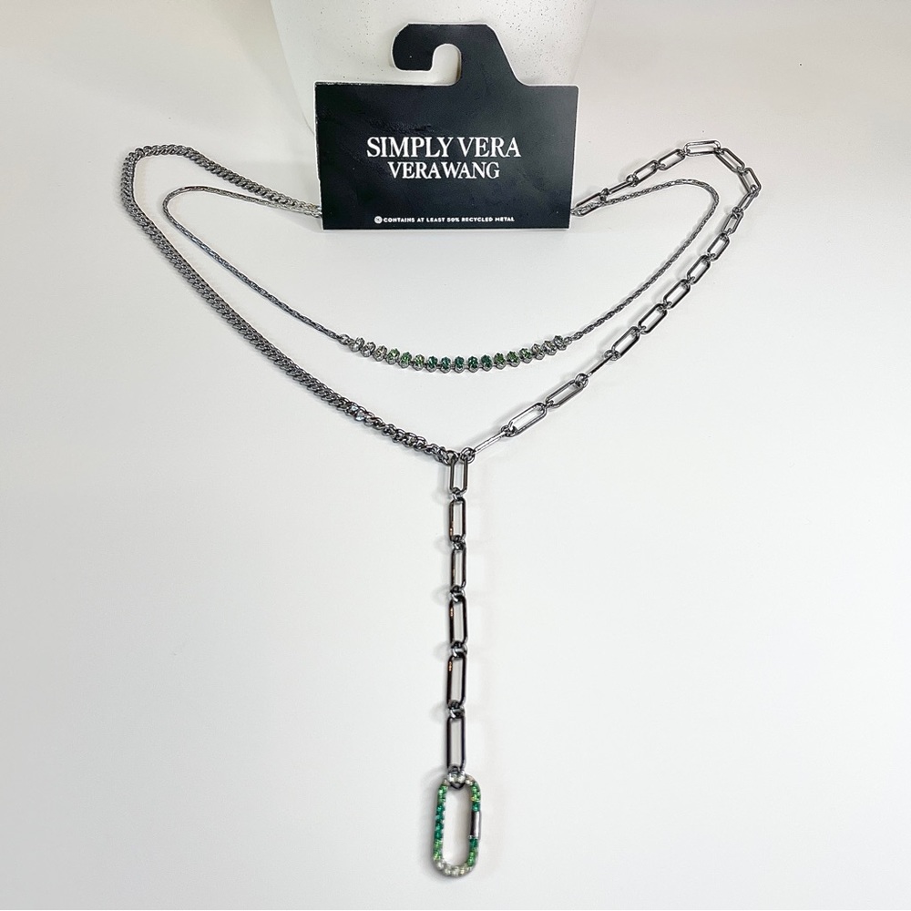 NWT Simply vera Vera Wang, 50% recycled gray and green double layered necklace